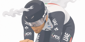 Aerodynamic cyclist in time-trial position