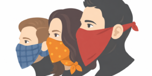 Masked trio in profile portrait