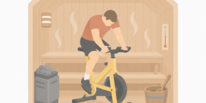 Cycling workout in a sauna cabin